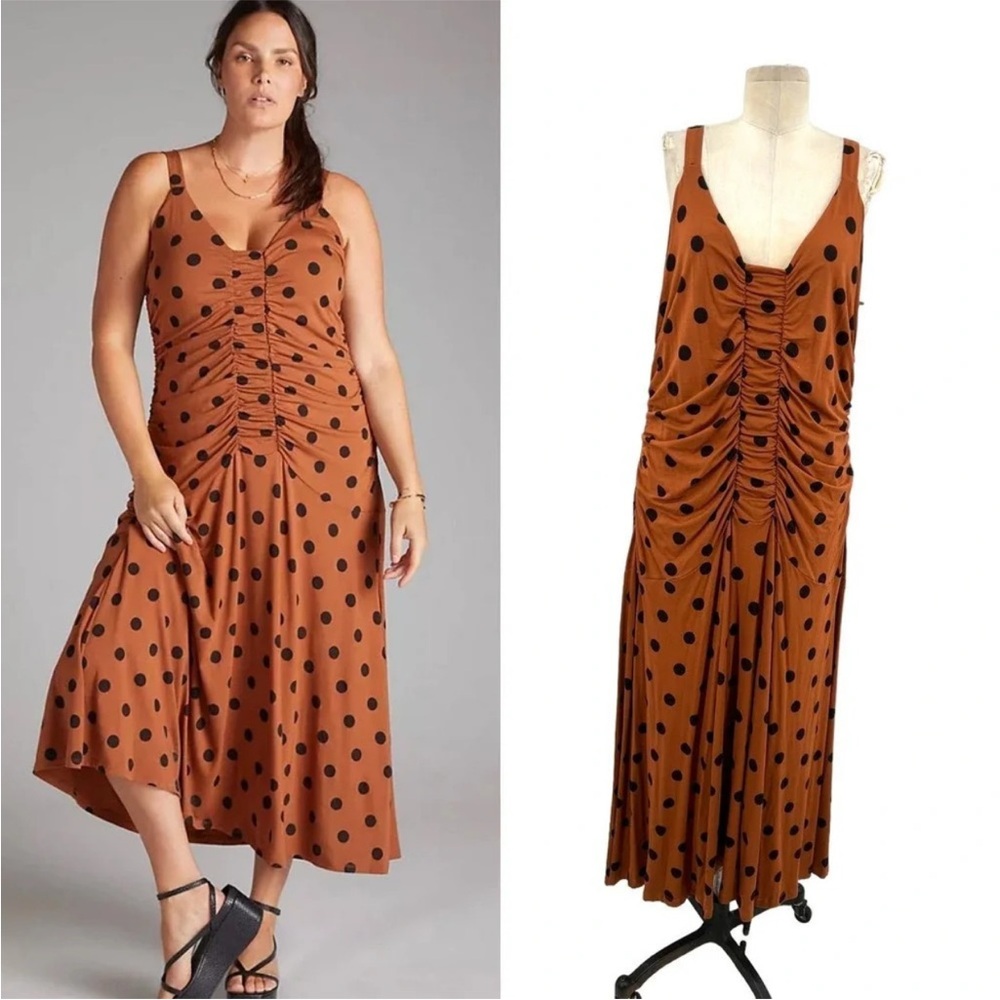 Anthropologie Polka Dot Ruched Midi Dress